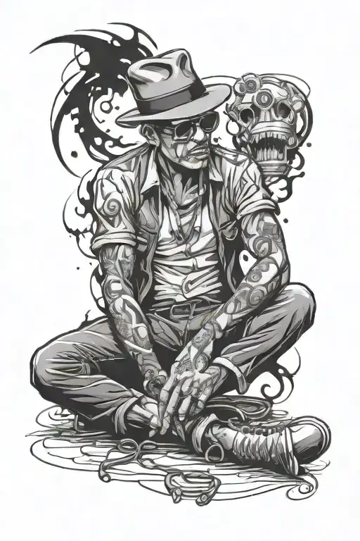 dangers gangster siting with more mony tattoo design idea