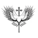 Cross and dove with ears of wheat and heart tattoo design idea