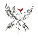 Cross and dove with ears of wheat and heart tattoo design idea