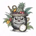 witch cauldron pineapple cherries coconut tattoo design idea
