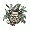 witch cauldron pineapple cherries coconut tattoo design idea