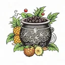 witch cauldron pineapple cherries coconut tattoo design idea