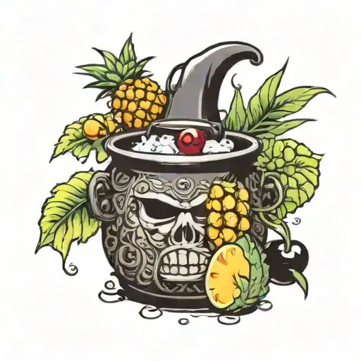 witch cauldron pineapple cherries coconut tattoo design idea