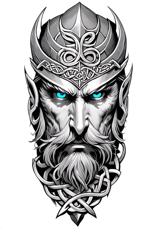 odin with blue eyes on armor tattoo design featuring Celtic trinity knot  tattoo design idea