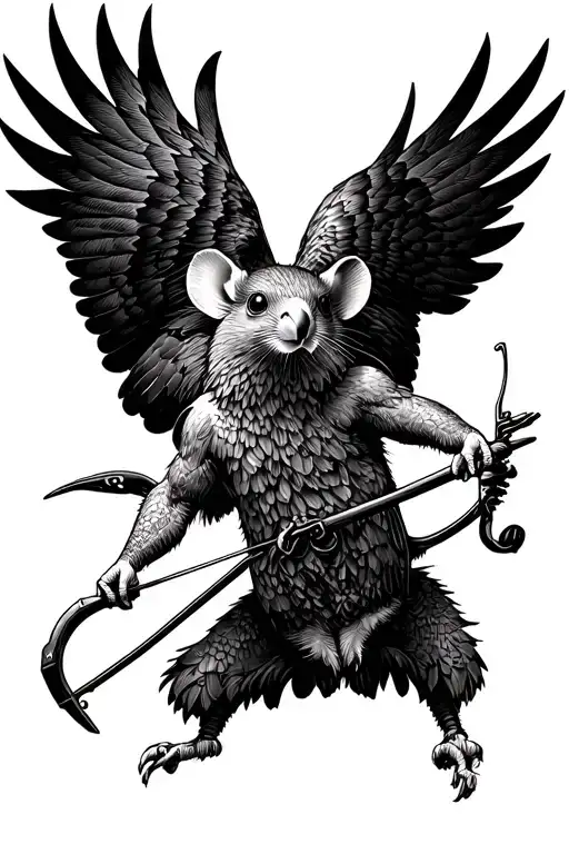 eagle mouse defending with bow hunting scene tattoo design idea