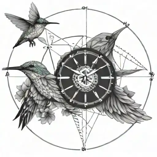 hummingbird mandala clock tattoo design idea