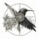 hummingbird mandala clock tattoo design idea