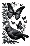 cardinal sunset butterflies tattoo design idea