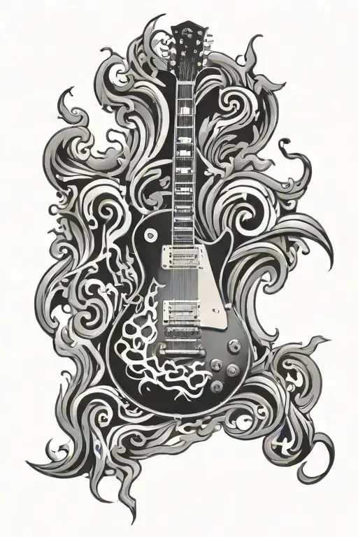 white les paul gibson guitar with fires around it tattoo design idea