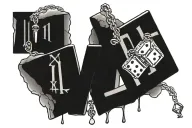 Roman numerals 11 11 with dice hanging from it tattoo design idea