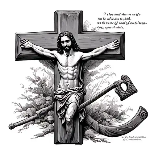 Jesus cross mixed with the slingshot from David and Goliath with a bible verse tattoo design idea