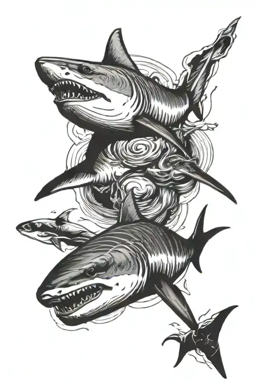 Shark swimming tattoo design idea