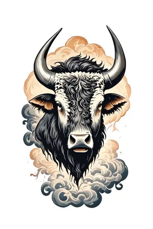 Buffalo head with storm cloud tattoo design idea