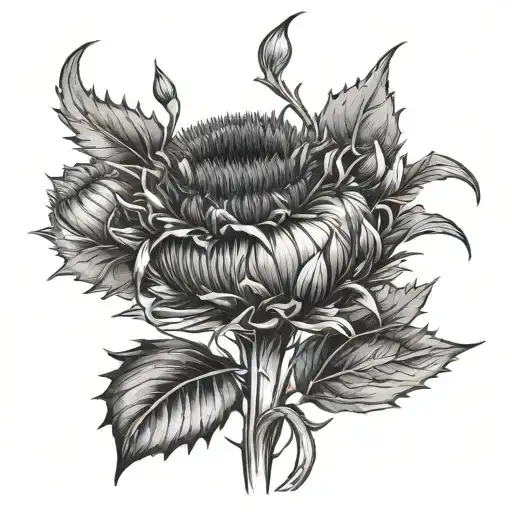 milk thistle intertwined with violet pansy flowers tattoo design idea