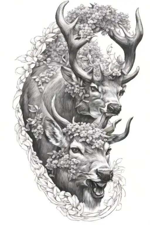 whitetail deer wrapped in lilacs tattoo design idea