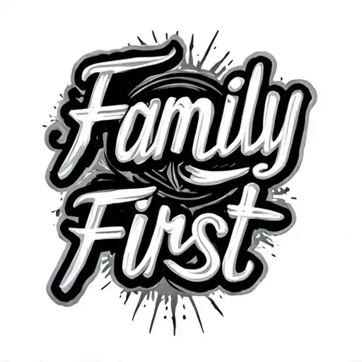 only "Family First" gangster writing without background I want a less cartoon font tattoo design idea
