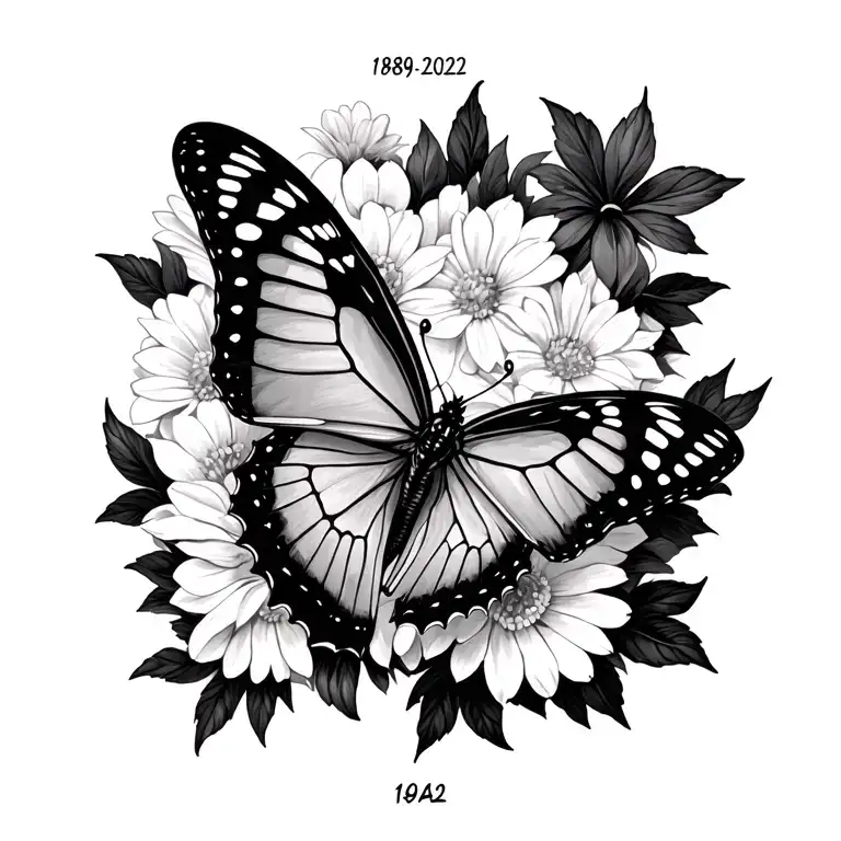 1989-2022 and a butterfly masculine rememberance tattoo design idea