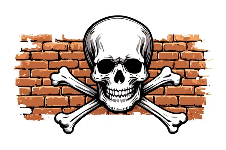 brick wall with skull and crossbones traditional tattoo design idea