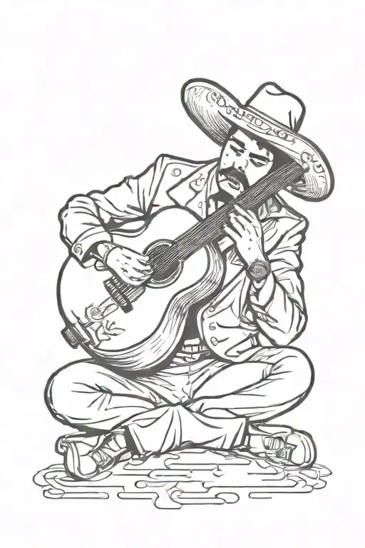 a mariachi man sat on the floor crying holding a broken music synthesiser tattoo design idea