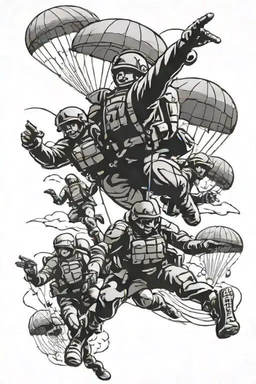 mass attack paratroopers jumping tattoo design idea