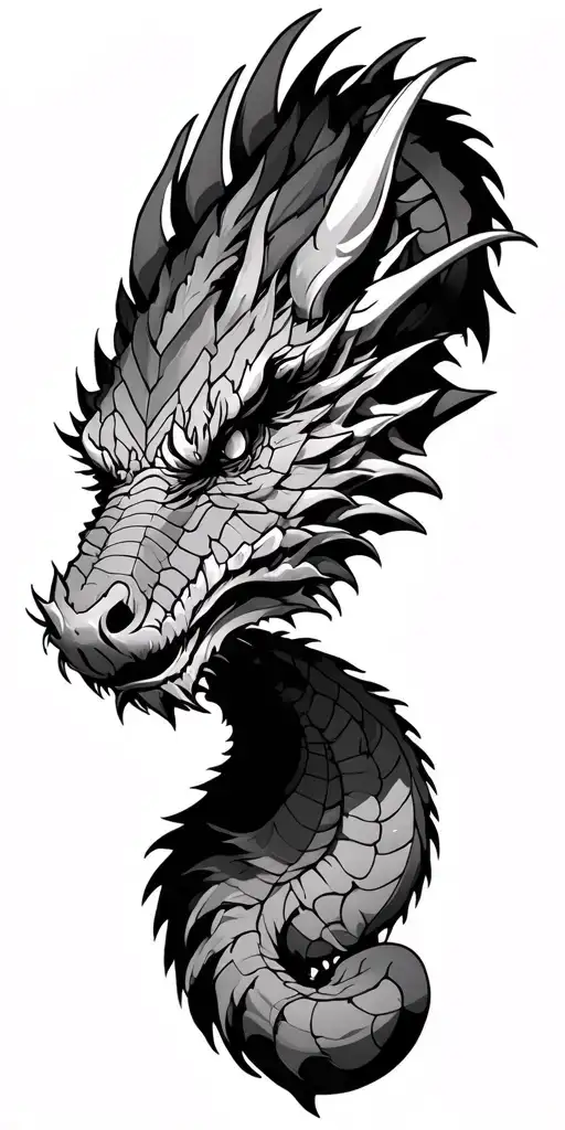 Give me an image of a tattoo of the right arm, complete with an American dragon who occupies the entire arm, with the head tattoo design idea