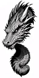 Give me an image of a tattoo of the right arm, complete with an American dragon who occupies the entire arm, with the head tattoo design idea