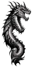 Give me an image of a tattoo of the right arm, complete with an American dragon who occupies the entire arm, with the head tattoo design idea