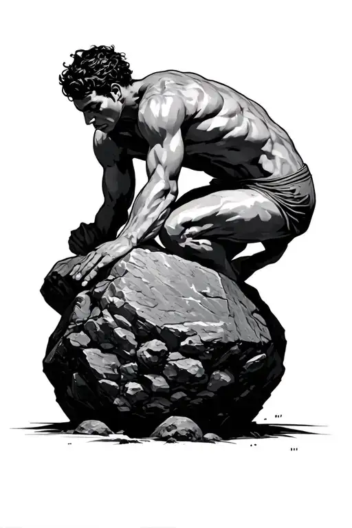sisyphus pushing a rock tattoo design idea