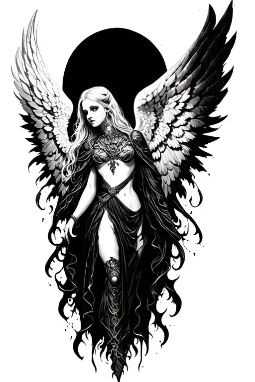 gothic Angel with cyber cygilism tattoo design idea