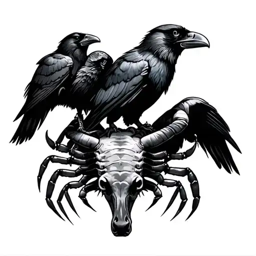 2 ravens on a bull sull and scorpions tattoo design idea
