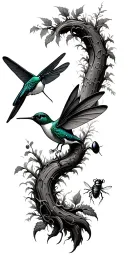 trees hummingbird dragon fly lightning bug creek tattoo design idea