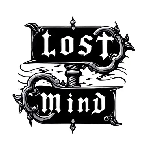 An old -fashioned old -fashioned style key with the word "lost" on one side and "mind" on the other in a discreet way tattoo design idea