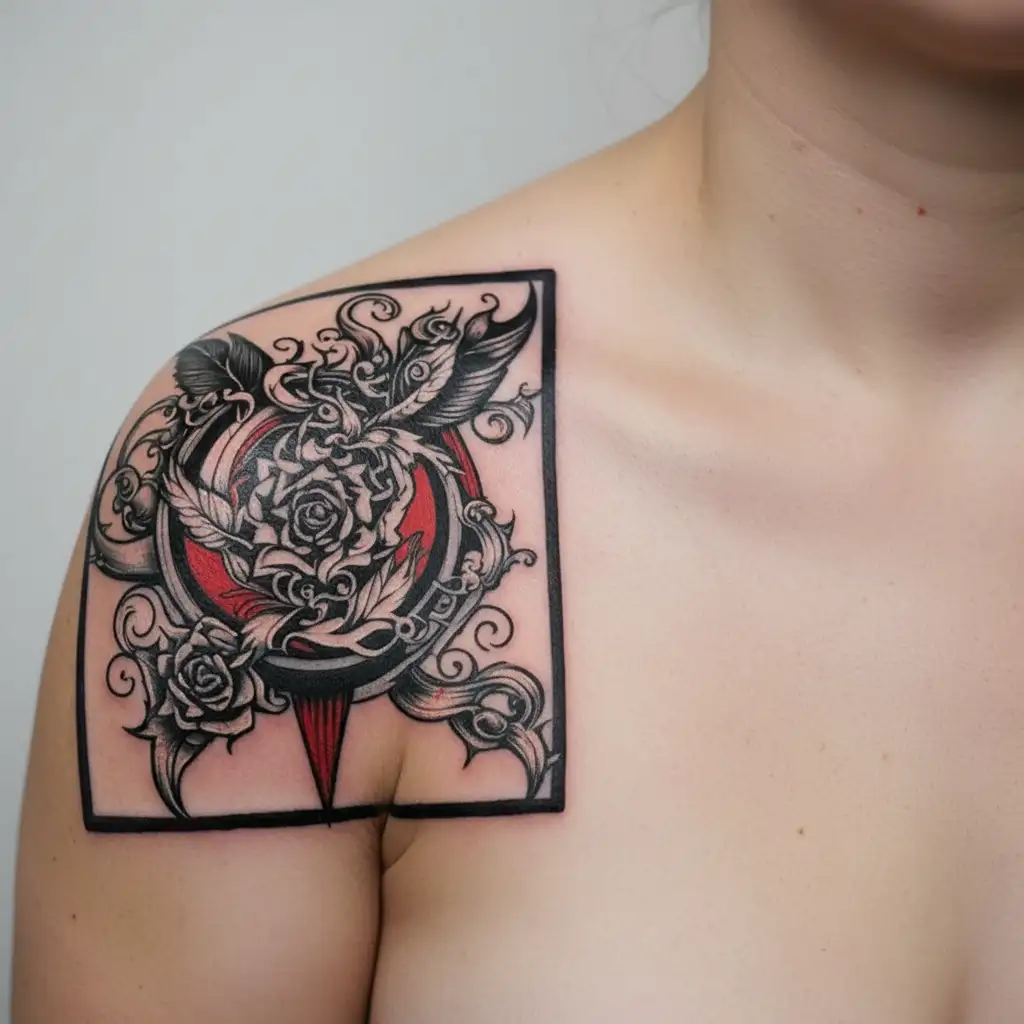 use black and red. create a forearm tattoo for a great lawyer. must depict sobriety, passion, masculinity, self control tattoo design idea