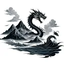 water, cloud, mountain & dragon tattoo design idea