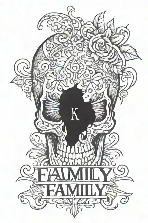 badass skull with the word family   tattoo design idea
