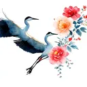 two cranes flying and flower tattoo design idea