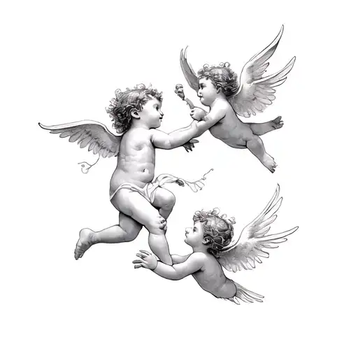 Cherubs playing with each other while flying towards eachother tattoo design idea
