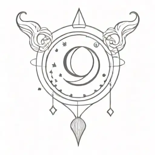 moon, wine glass, princess crown. circular design tattoo design idea