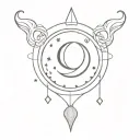 moon, wine glass, princess crown. circular design tattoo design idea