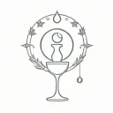 moon, wine glass, princess crown. circular design tattoo design idea