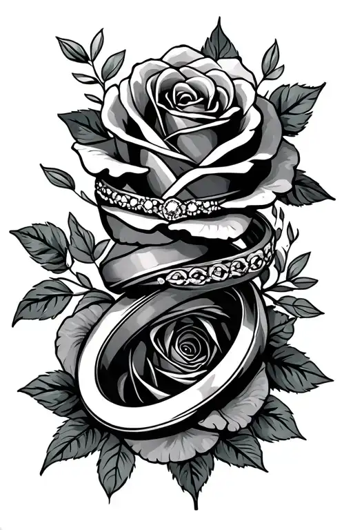 Wrist tattoo with wedding ring and roses tattoo design idea