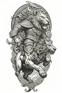 Viking warrior riding lion tattoo design idea