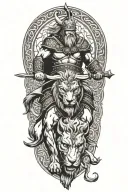 Viking warrior riding lion tattoo design idea