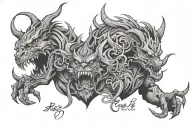 Script reading "When does a man become a Monster?" tattoo design idea