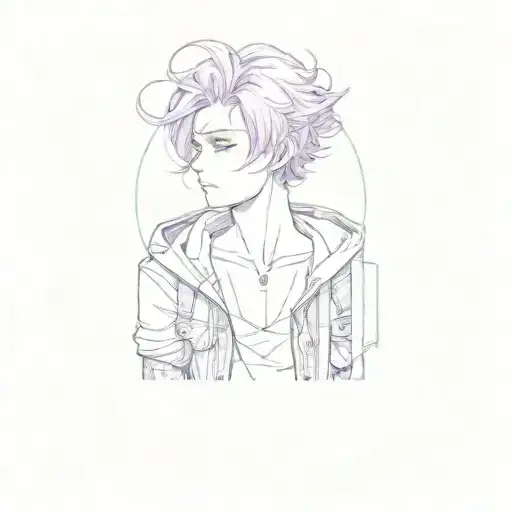 an anime character with purple hair and green eyes tattoo design idea