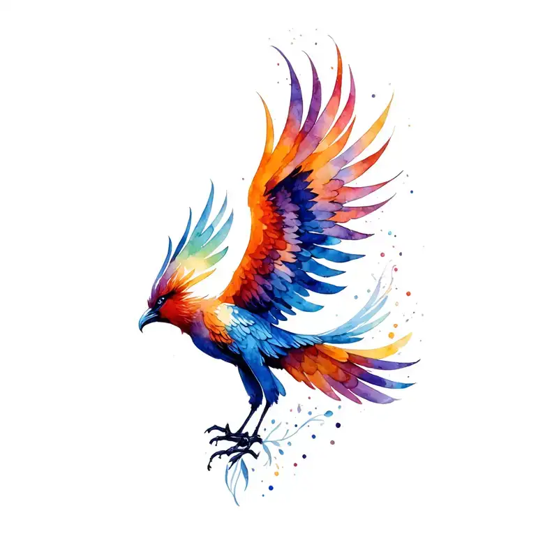 phoenix bird with spread wings flying tattoo design idea