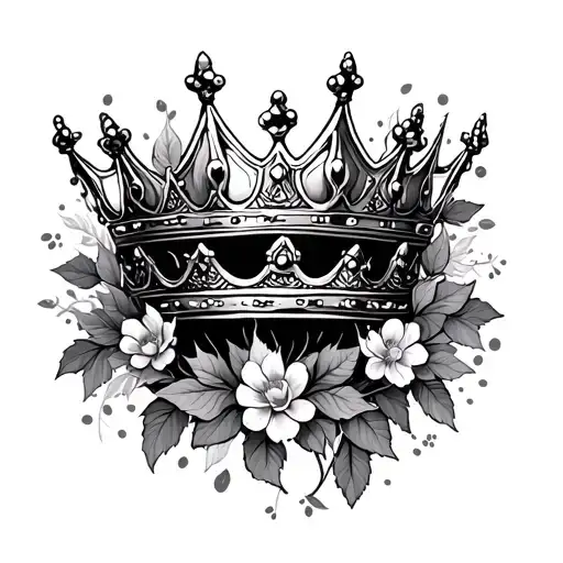 Princess crown and leaves tattoo design idea