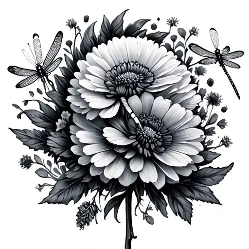 flowers dragonflies dandelions intertwined tattoo design idea