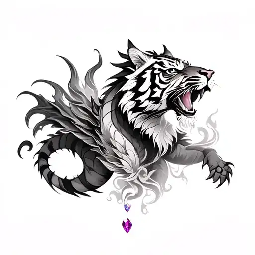 tiger and dragon and ruby and opal and Leo and Scorpio  tattoo design idea