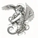 guardian angel wings with snakes around her back tattoo design idea